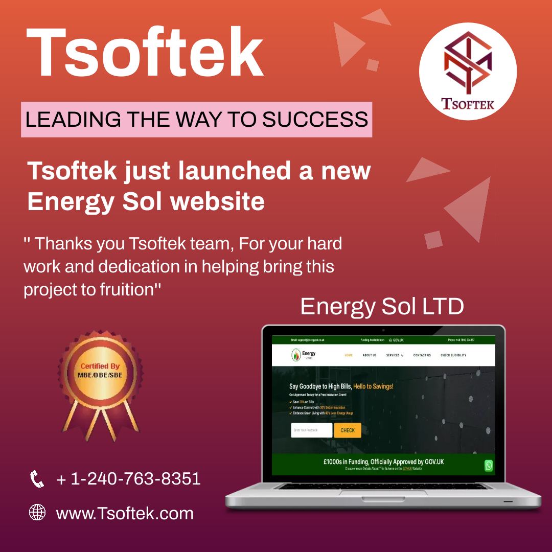 TSoftek's tweet photo. 𝗟𝗲𝗮𝗱𝗶𝗻𝗴 𝘁𝗵𝗲 𝘄𝗮𝘆 𝘁𝗼 𝘀𝘂𝗰𝗰𝗲𝘀𝘀:
#tsoftek just launched a new website for 𝗘𝗻𝗲𝗿𝗴𝘆 𝗦𝗼𝗹 𝗟𝗧𝗗
#thank_you to the entire #Tsoftek_team, for your hard work and dedication in helping bring this #project to reality. https://t.co/bOTq4PuFRu