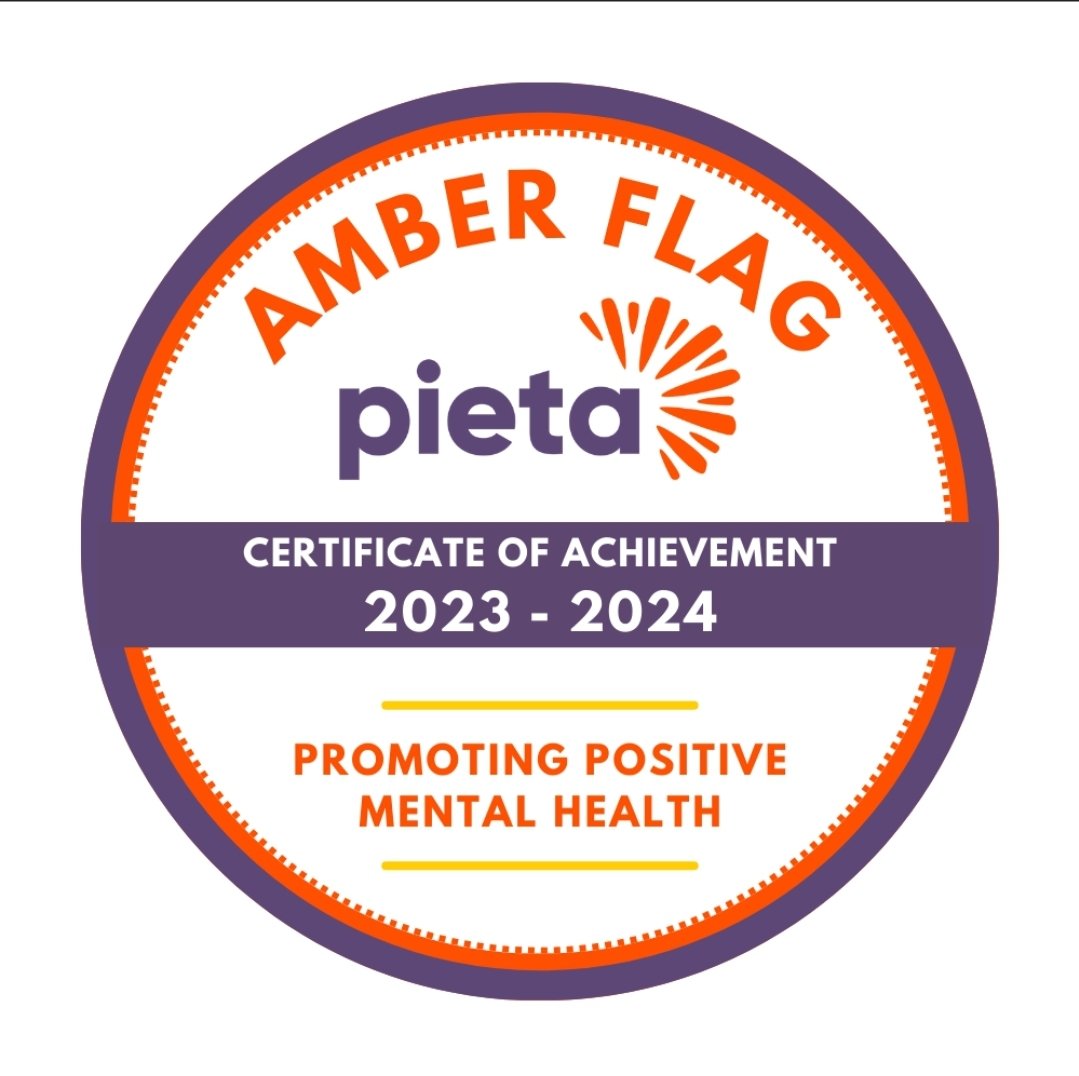 Delighted to achieve our Amber Flag from @PietaHouse today! Well done to @MsHand21 and her team. As a school we are committed to promoting positive mental health and supporting our community in any way we can #care #community #mentalhealth #amberflag @ddletb