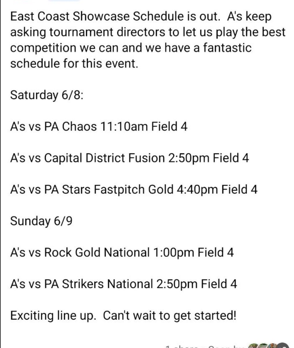 Cali_Taylor17's tweet photo. Super Excited to get back out on the field with my travel team 18u South Jersey A’s. Starting off my first game at 11am on Saturday June 8th!!! @FSU_Softball @GatorsSB @Coach_Alameda @CoachNeal @LSUsoftball @Delaware_SB @CoachJenSteele @gracefagan31 @bridgetorchard @Vusoftball https://t.co/39q0qEET5y