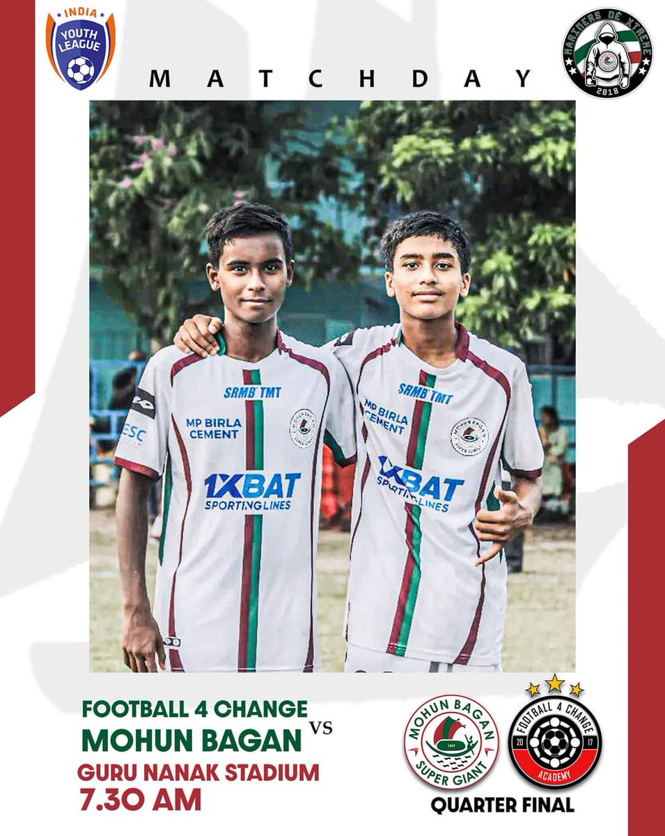 #MatchDay This time our junior U-15 #mariners will fight for the crest in quarter final💚❤️ Let's come back with the full points 🤞 #MohunbaganSuperGiant #JoyMohunBagan 👑 #GreenMaroonloyalUltras 😈 #MohunBagan #Mdx 💥 #UltrasMohunBagan #Ultras 🤙🏻 #MbAc1889 🤗 🟢🇮🇳🔴