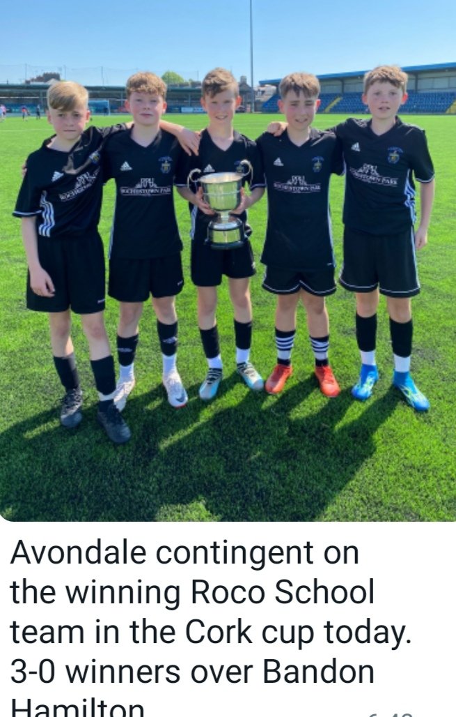 Well done to the lads from @AvondaleUtdFC on another cup victory today with @rococork 🏆