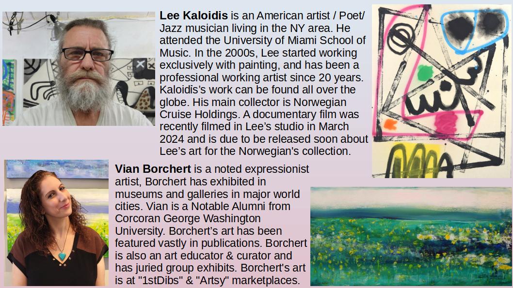 Today we introduce #artists Lee Kaloidis & #expressionist #painter  Vian Borchert - See their #art in #Spring #artexhibition at: vb-contemporary.com - #artcall #artcurator #painting #poet #abstractart #artgallery #kunst #nycart #artnews #decor #popart #interiordecor #wallart