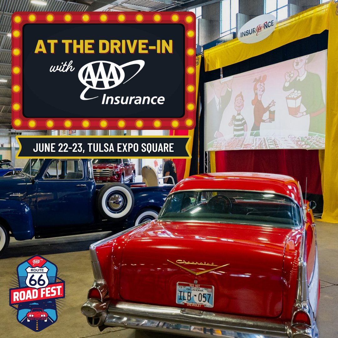 Be transported to the ’50s and ’60s at the AAA Route 66 Road Fest’s “Indoor Drive-In” presented by CSAA Insurance Group! 🍿 📷 June 22-23, 2024 📷 TULSA, OK 📷 SageNet Center at Expo Square Get your tickets here 👉 route66roadfest.com #route66roadfest #rt66journeyto100