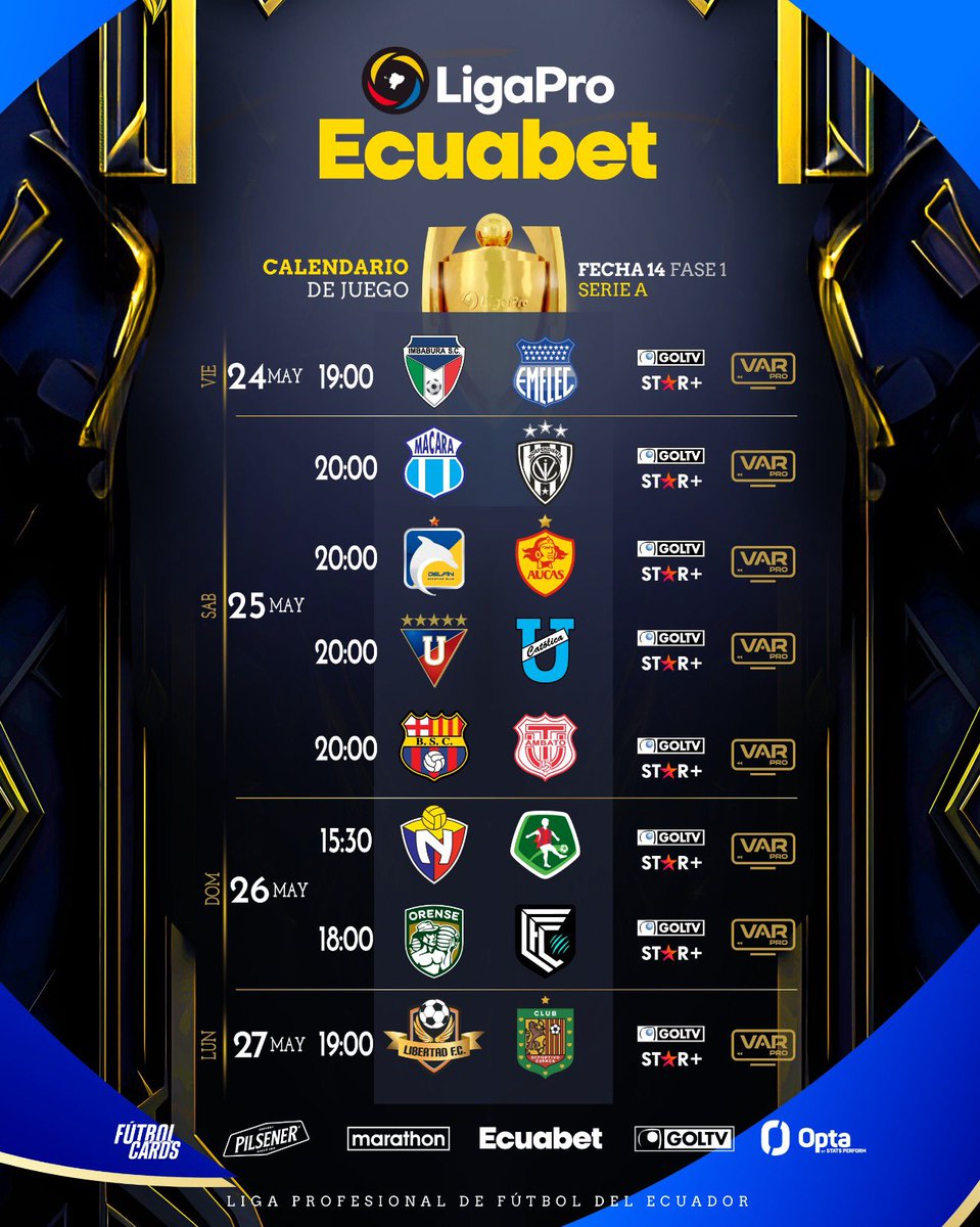 📍Así se jugará la Fecha 1️⃣4️⃣ - Fase 1️⃣ de la LigaPro Ecuabet ⚽️ #LigaProEcuabet 🇪🇨💯