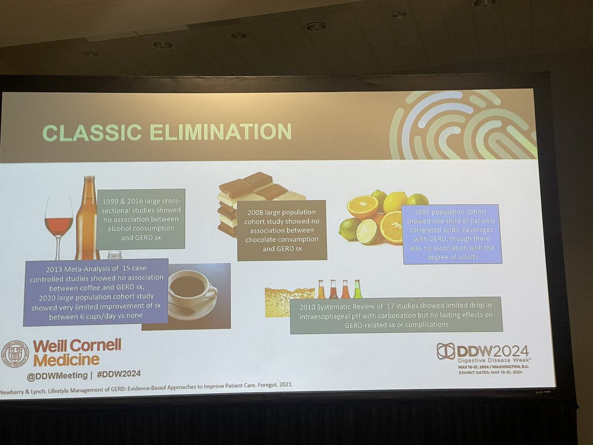 Great talk by @CNewberryMD as she discussed how to ‘Minimize the burn” ✔️Not a lot of data on our classic elimination ✔️Consider macro changes (size of meals and fat consumption) & timing of meals ✔️ Should be a targeted/personalized approach #ddw24