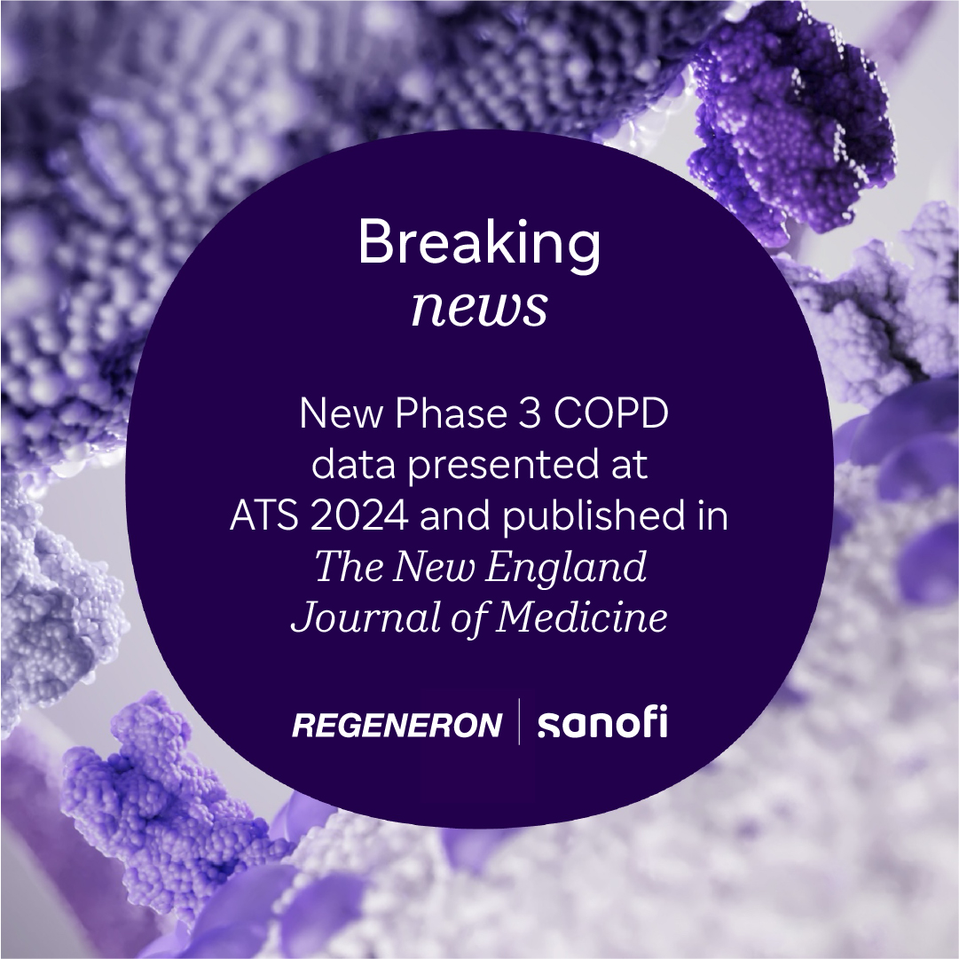 #NEWS: Late-breaking data from our replicate Phase 3 trial in COPD were presented at #ATS2024 and published in @NEJM. Explore the latest results for this complex respiratory disease. @Regeneron ⬇️ Read our press release: spkl.io/601144bCN