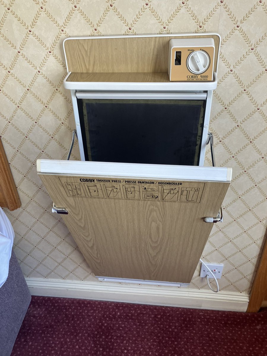 danpitt7's tweet photo. It’ll be a sad day when you can no longer find a hotel with a Corby trouser press. https://t.co/v8aHJQoTmi
