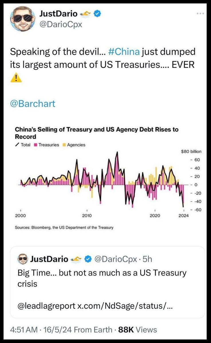 While “our“ Globalist Banks like 🌈BankofAmerica🌈are Busy Debanking Patriots … The World is abandoning the 💰Dollar💰 ! 🇨🇳China dumped the maximum amount of 💰money💰in history from 🇺🇸American debt obligations ! 🤦‍♂️Maybe we should stop this stupid debt policy ? 🤦‍♂️Maybe we