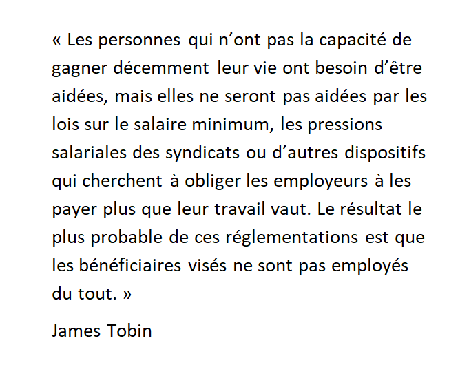 On connaît bien James Tobin pour sa taxe éponyme  dévoyée, mais beaucoup moins pour sa vision du salaire minimum, proche de celle de Milton Friedman... et très éloignée de celle de la France @CitaroCapacityL @NicolasDOZE @Denis_Ferrand @IdLibertes