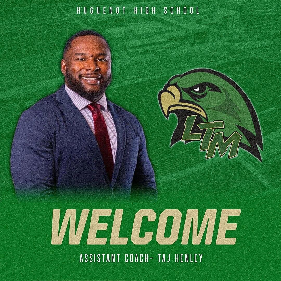 We would like to welcome Coach Taj Henley to our staff! #HuguenotFootball | #LTM