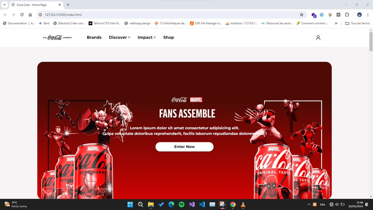 th_vital_'s tweet photo. Encore une nouvelle réalisation 🥳❤️🚀
Aujourd'hui je vous présente le clone de la page d'accueil de Coca-Cola.
#CocaCola #jecodeuntruc #onanavital #challengechallengetoday #20mai #frontendchallenge https://t.co/BVVOf2pHTi