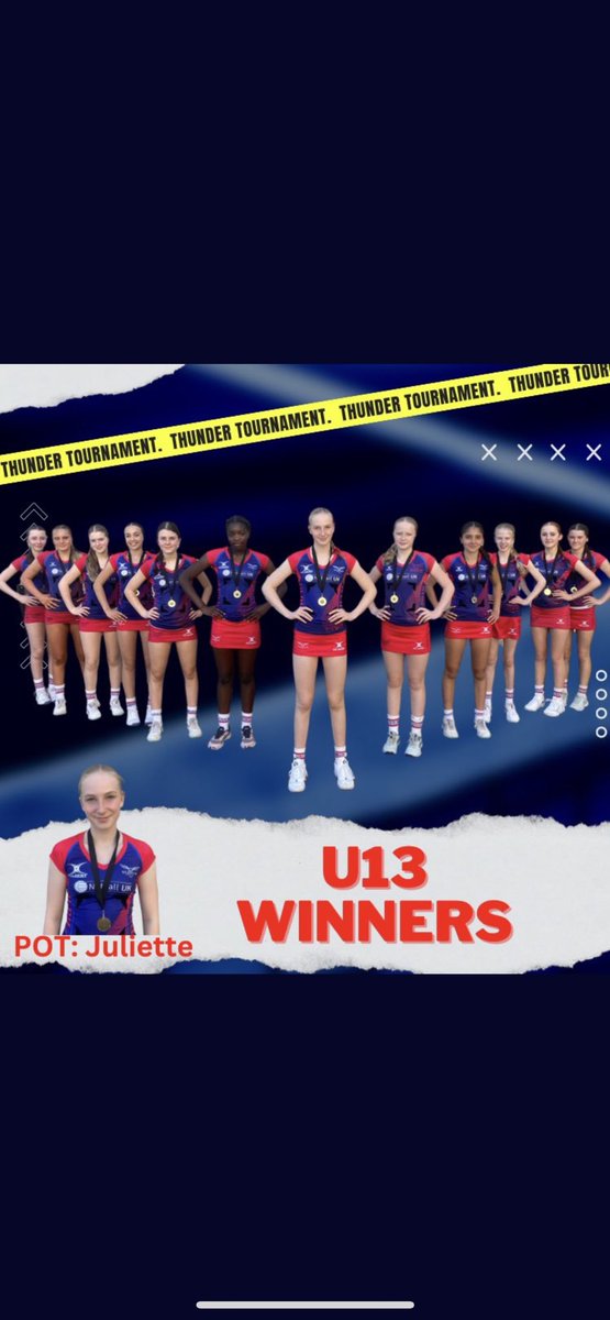 Congratulations to Juliette and her team as they are crowned U13 champions of the @thundernetball tournament! Well done, Juliette 🏐🏐 @KirkhamGrammar