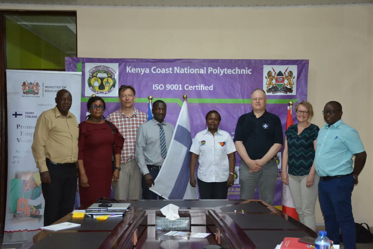 kenyacoastnpoly's tweet photo. Novia University of Applied Sciences delegates led by Franklin Nyairo, Project Manager RDI, Novia UAS today 20th May 2024 had a meeting with Kenya Coast National Polytechnic administration led by Deputy Principal Administration and Finance, Mr Muge on a partnership in... https://t.co/5gQXZaP8ZH