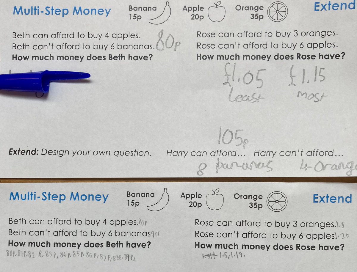 The Deconstructing Word Qs trials continue. A great discussion on Friday between two children, one who thought Rose could have £1.15 and the other £1.19