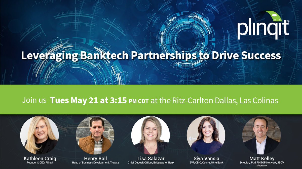 In Dallas for #CommunityBankersConference? Check out the 'Leveraging Banktech Partnerships to Drive Success' panel for use-now insights. Tuesday, May 21, 3:15pm.

We will look at several technology solutions to help banks drive deposit growth and new customer acquisition. We'll