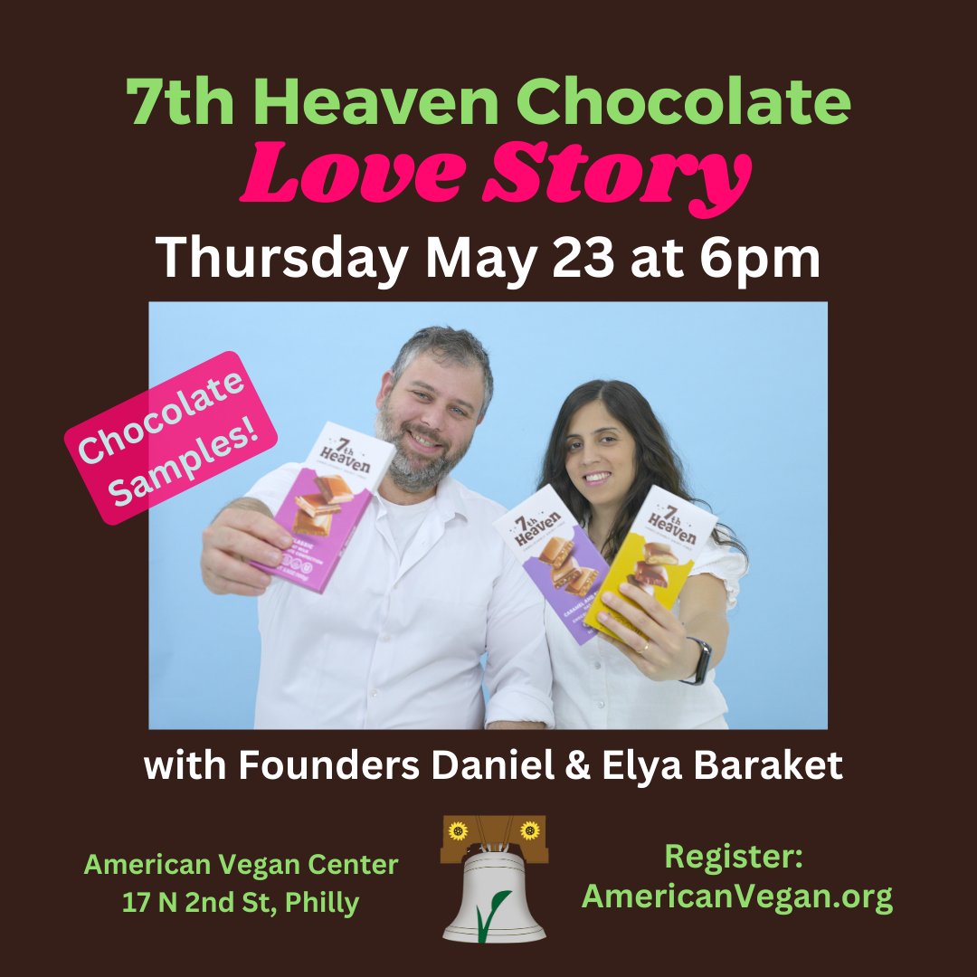 Zoom from anywhere to hear this awesome vegan love story! The founders of 7th Heaven Chocolate will talk about how they fell in love while building their business. You’ll love the results! 💜

#americanvegancenter #7thheavenchocolate #vegan #veganchocolate #phillyevents