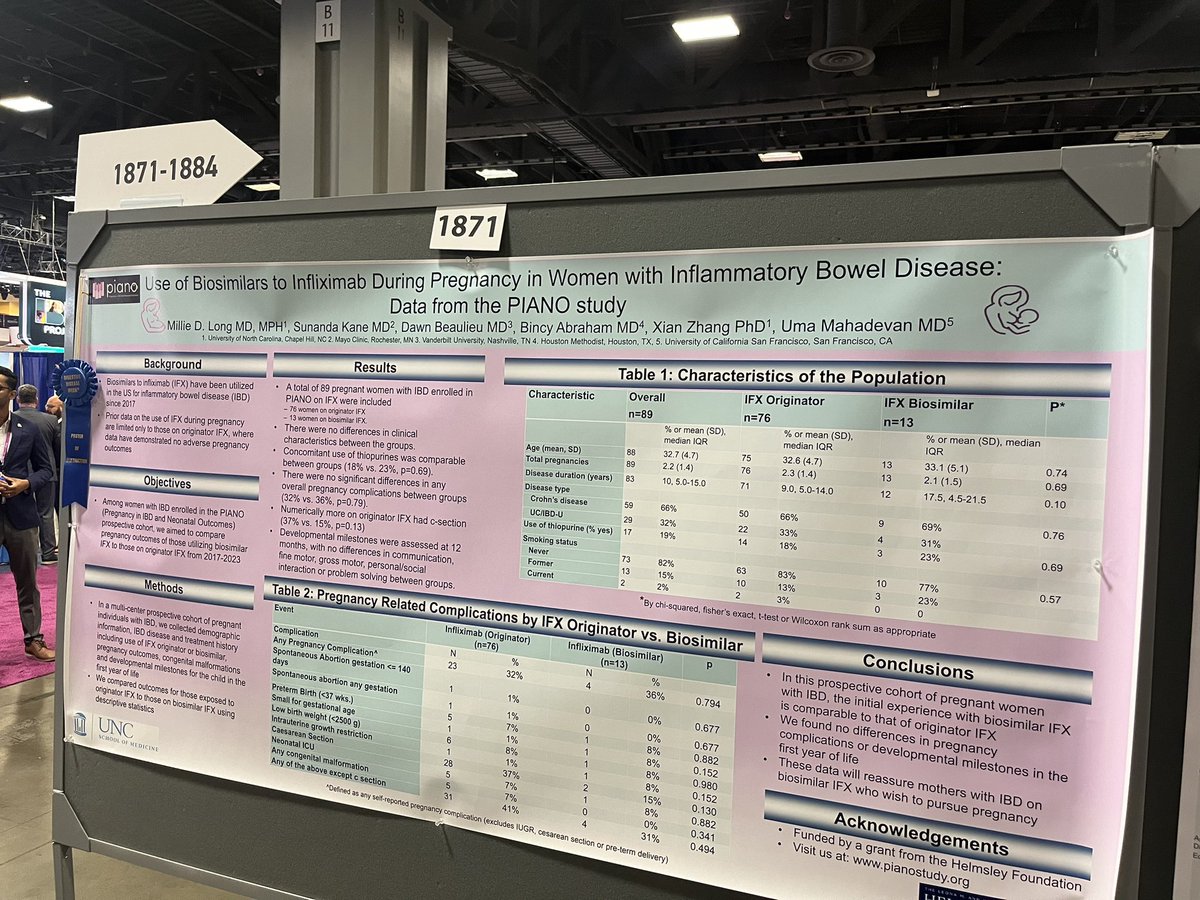 Important work from @PIANOIBD on biosimilars to IFX and safety during pregnancy. @PIANOIBD continues to prospectively study advanced #IBD treatments in pregnancy. Visit pianostudy.org to learn more or enroll your patients. @UmaMahadevanIBD @HelmsleyTrust