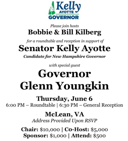 2024/2028 Watch-NEW on @FoxNews - #GOP Gov. @GlennYoungkin of Virginia to headline fundraiser for Republican gubernatorial candidate and former Sen. @KellyAyotte of New Hampshire on June 6 in McLean, VA. #2024Elections #nhpolitics #FITN #VApol #FoxNews