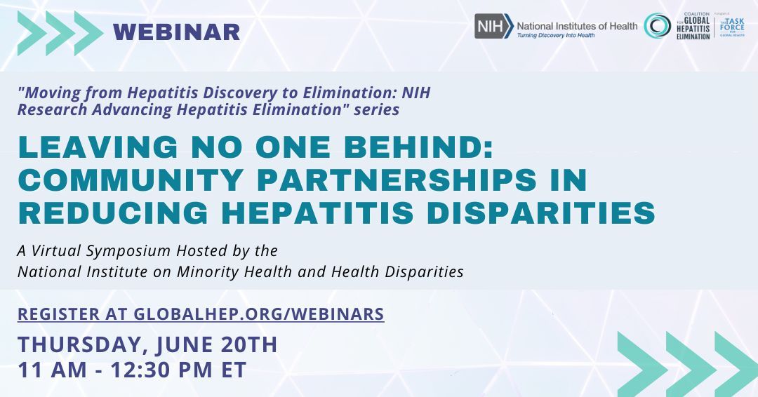 ONE MONTH AWAY 💻 Register for the upcoming installment of the @NIH 'Research Advancing Hepatitis Elimination' webinar series discussing the importance of research and community partnerships to reduce disparities in hepatitis. buff.ly/4bnFpyg