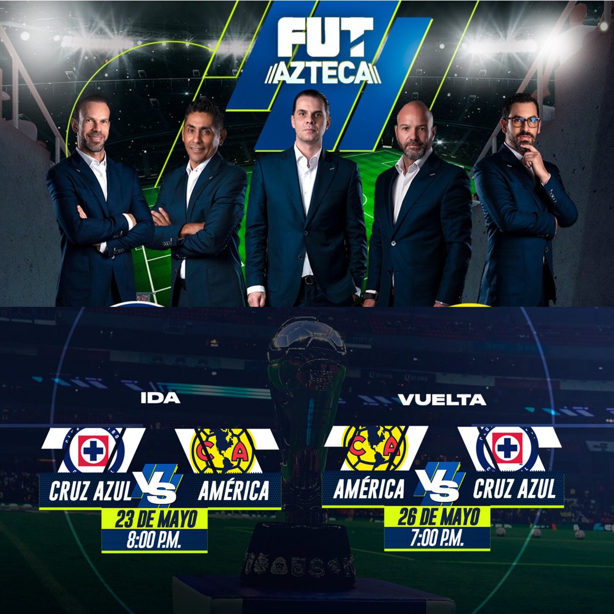 ¡TV AZTECA TRANSMITIRÁ LA FINAL DE LA LIGA MX! TV Azteca Deportes anuncia la transmisión de la final de ida entre Cruz Azul y América por la señal de Azteca 7. También, transmitirán el partido de vuelta del domingo.
