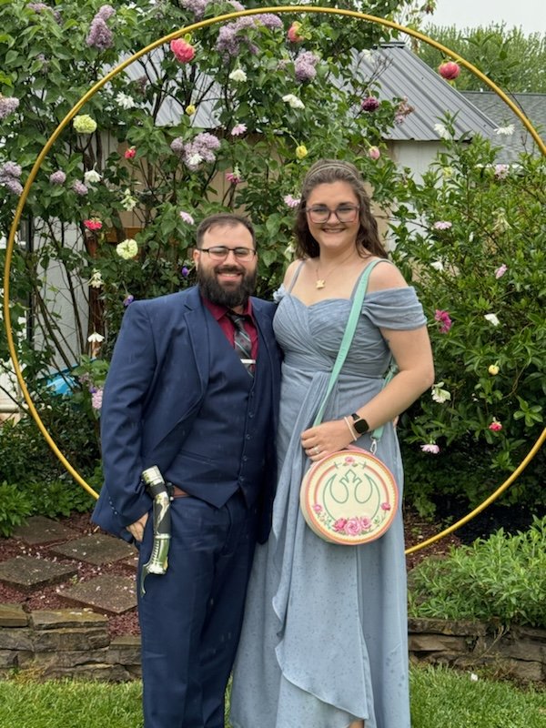 JennMorton01's tweet photo. My brother got married on May 4th. So naturally Frank and I wore Star Wars inspired attire https://t.co/I9mldWZPA3
