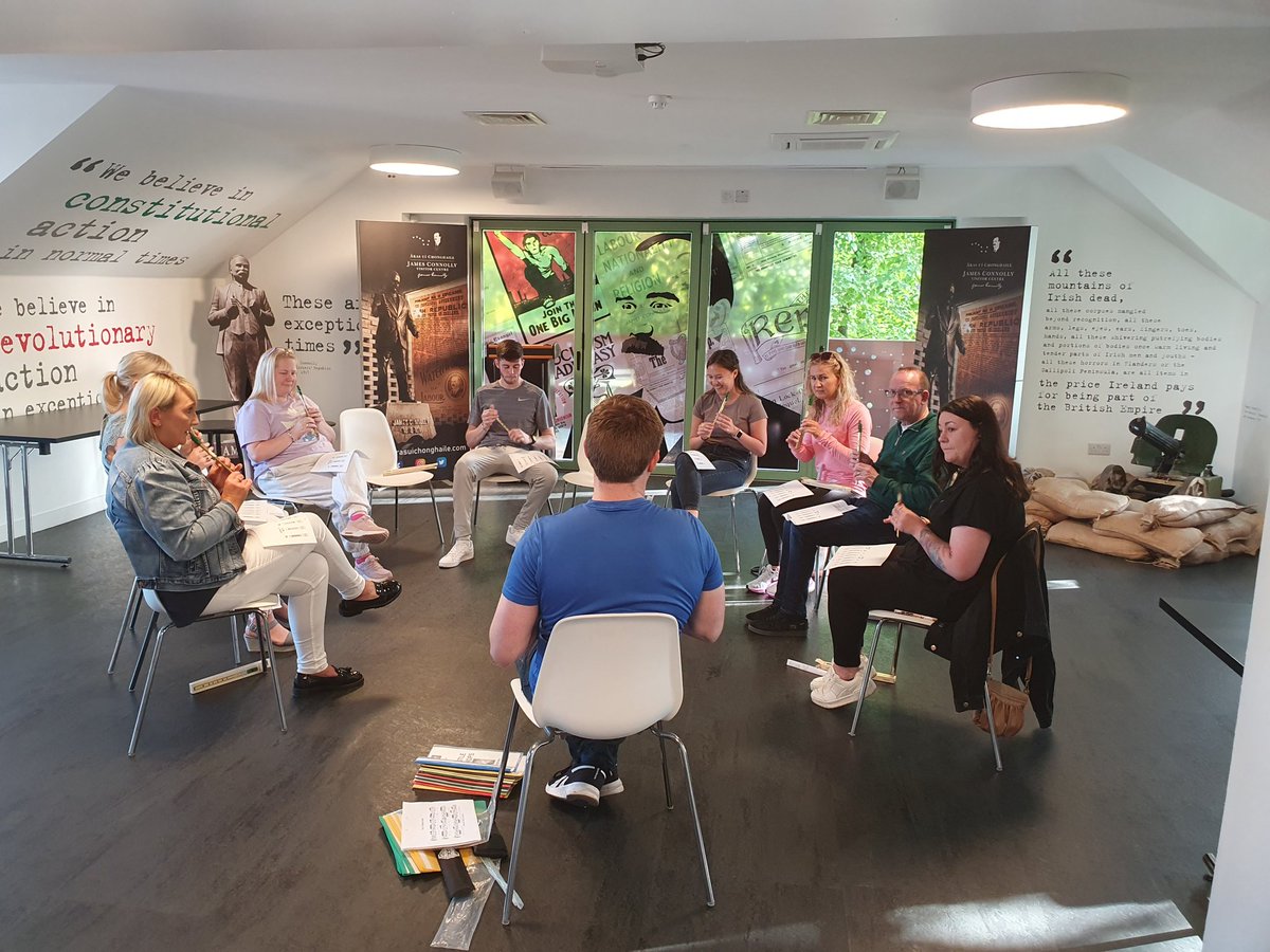 Lovely to welcome the @FeileBelfast beginner Bodhrán and Tin Whistle classes to Áras Uí Chonghaile this evening as part of #Belfast2024 Great start to the week 👏