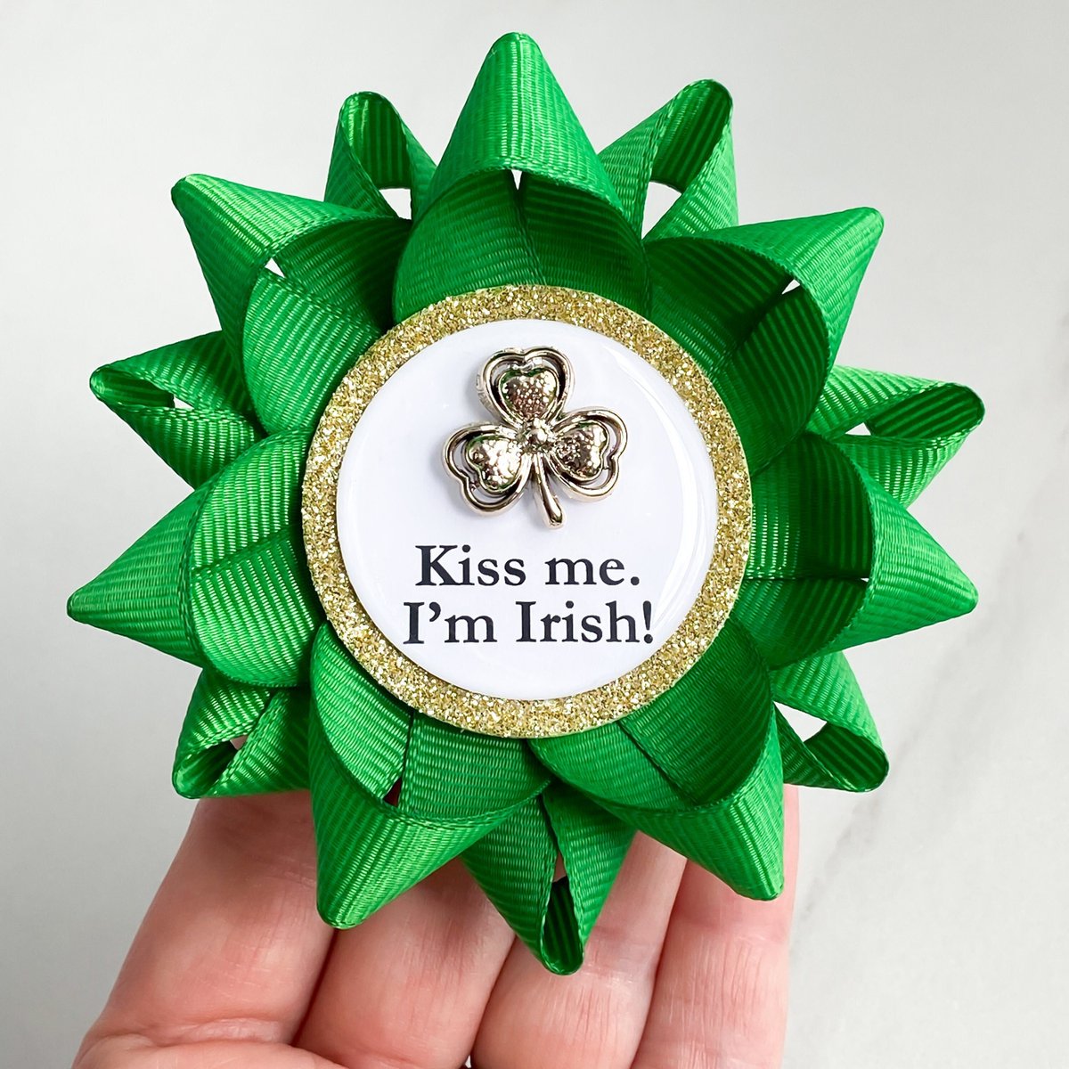 Green Kiss Me I'm Irish Pin, St Patricks Day Party Decorations, St Pattys Day Party Pin, Saint Patricks Day Decor, Kelly Green with Shamrock petalperceptions.etsy.com/listing/111335… #party #smallbiz #SaintPatricksDay