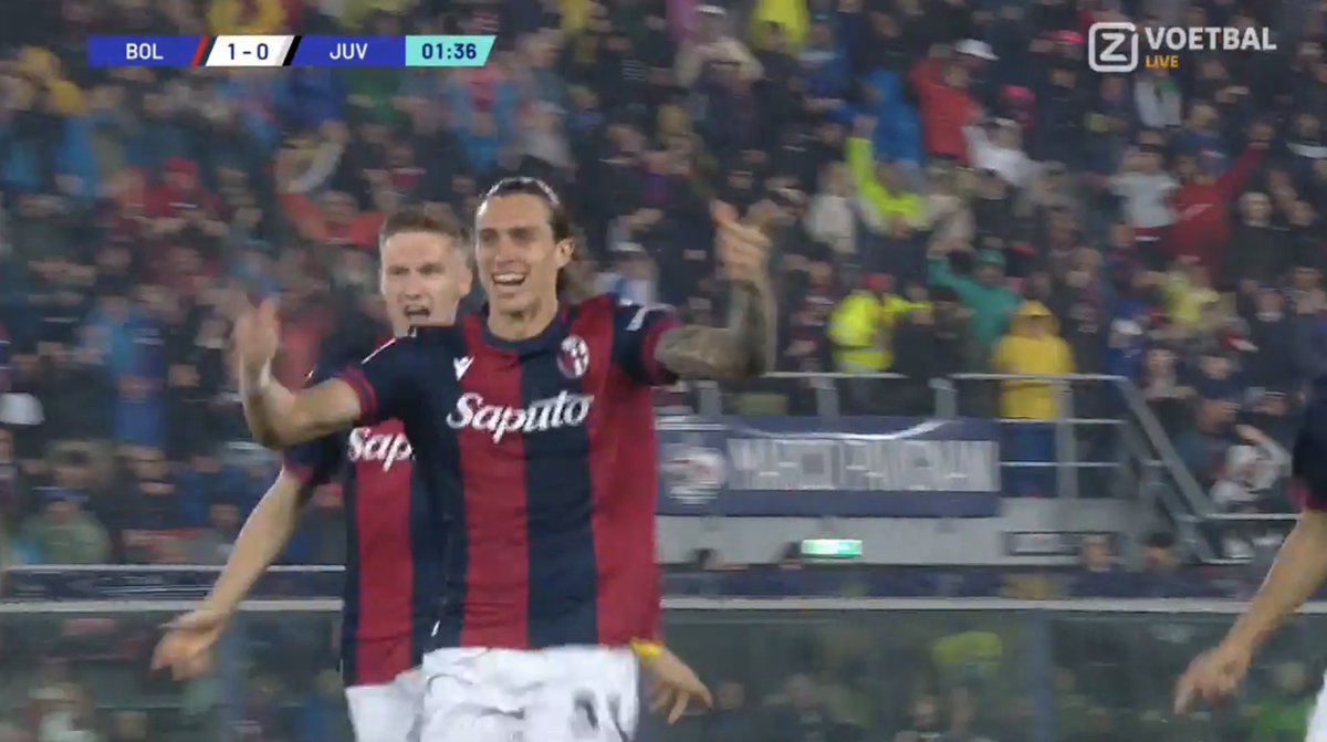 1-0 Bologna. RICCARDO CALAFIORI OPENS THE SCORE VS JUVENTUS AFTER 1 MINUTE !!!!!!!!