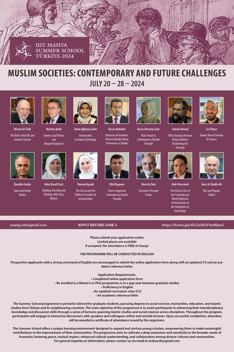 📢 We are pleased to invite applications for our 10th Annual Summer School on Muslim Societies: Contemporary and Future Challenges! Engage with leading scholars, join rigorous discussions, and broaden your horizons.🌎📚 📅 Application Deadline: June 3 forms.gle/fXLTa5fSxF9yMk…