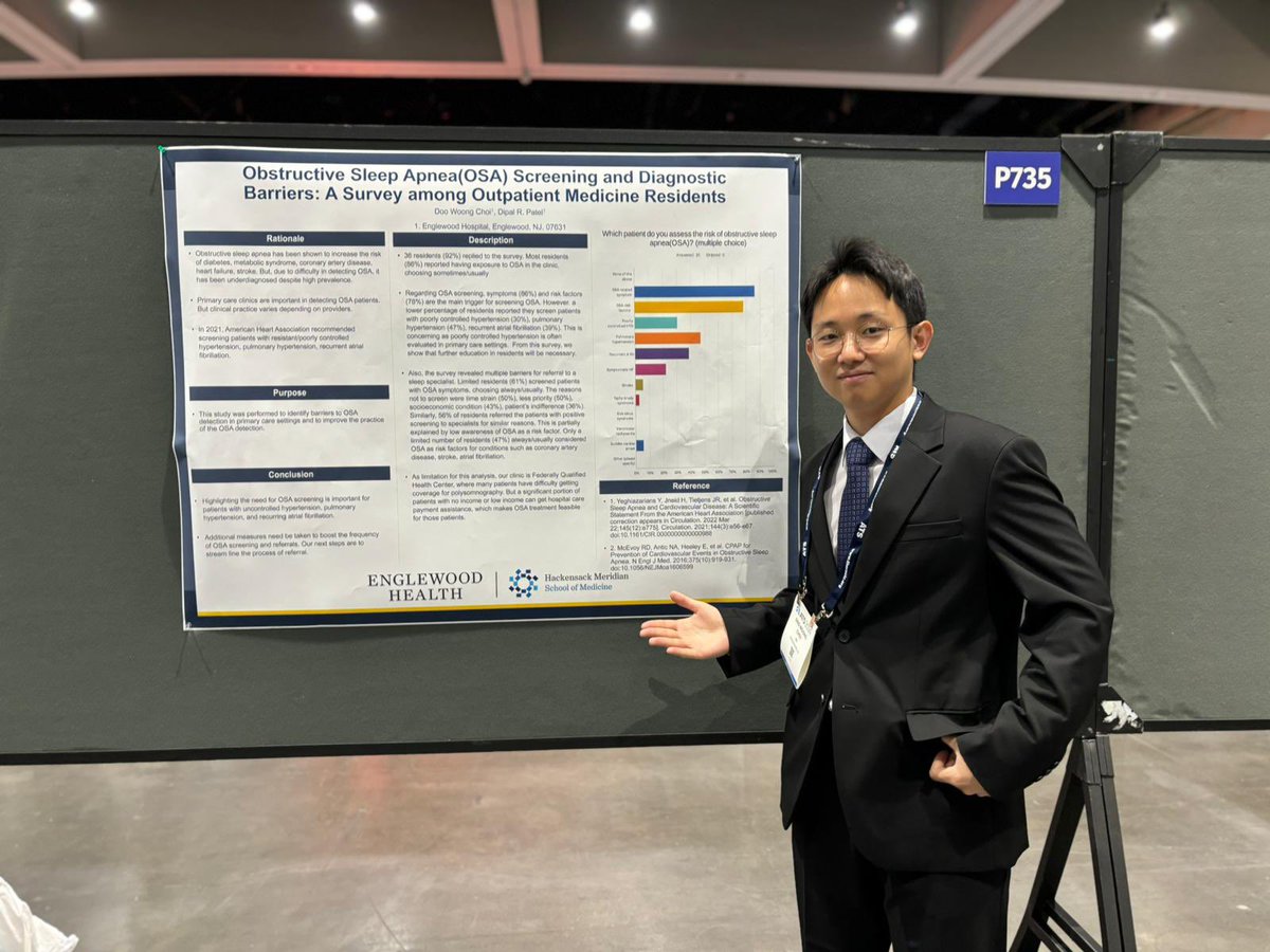 Doo (PGY3), incoming Sleep Medicine fellow @EmoryDeptofMed, presents his findings of a survey study investigating barriers to obstructive sleep apnea detection in the primary care setting. Great work!🎊 @atscommunity #SleepMedicine #OSA #Pulmonology #MedTwitter #MedEd #Research