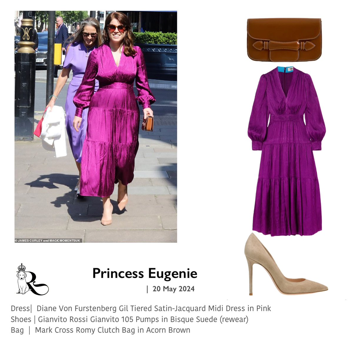 Princess Beatrice & Princess Eugenie were joined by their husbands at the upmarket Audley pub in Mayfair to enjoy a summery tipple today. Eugenie’s outfit details below and Beatrice to follow shortly. Reminder: no rude comments please 💜💜 #PrincessEugenie