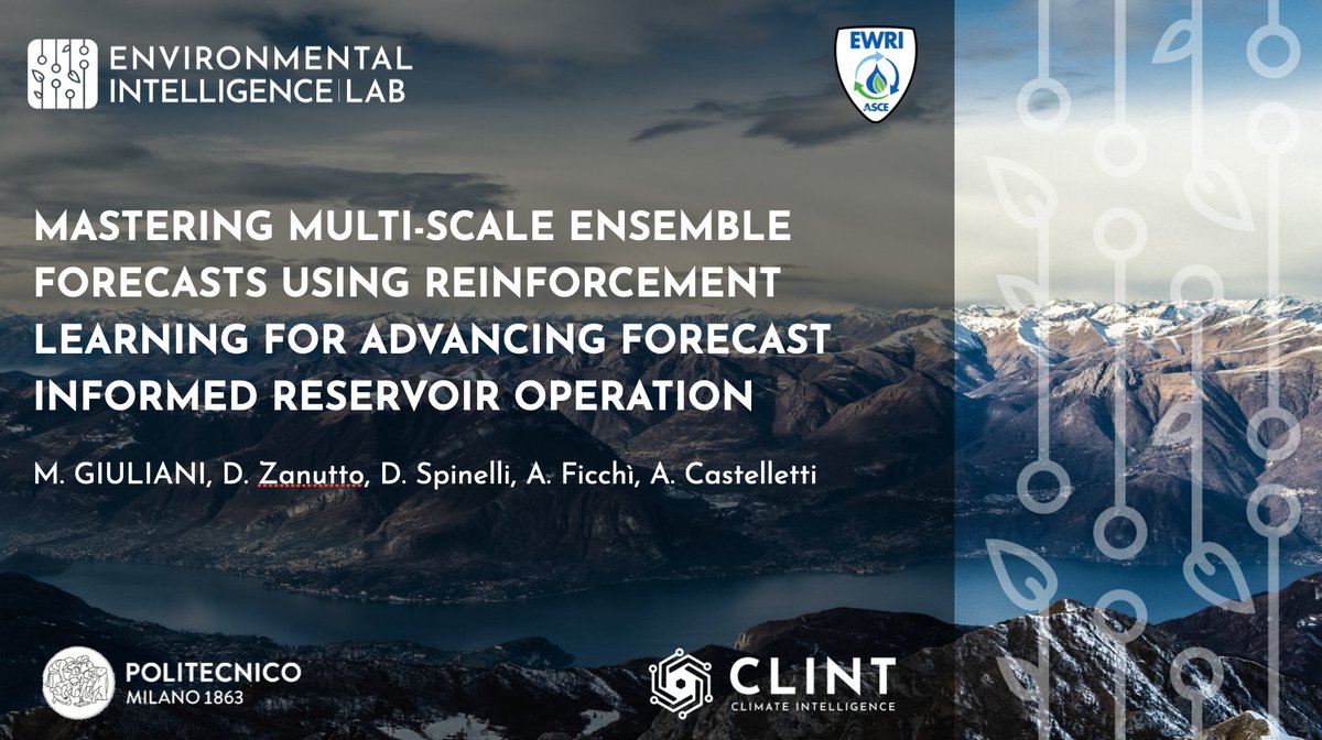 MxgTeo's tweet image. Happy to be at #EWRI2024 to share our experience on advancing #forecast informed reservoir operation using #ReinforcementLearning to extract the most valuable forecast information part of @CLINTH2020 #AI #ML