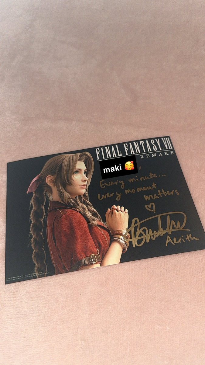 IT’S HERE! thank you @ItsBrianaWhite for this beautiful autograph with one of my all-time favorite quotes EVER written on it. we deeply appreciate your work voicing as aerith and cherish you more than you know 🥰 best way to start off my week! look at my pretty queen too 🥹🥹