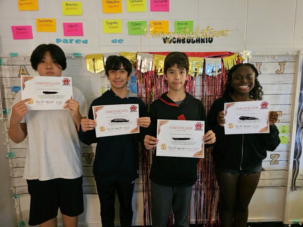 TracyFuentes17's tweet photo. These @csmstigers are ROCKSTARS by receiving a 4.8 composite score or higher on their 2024 ACCESS test. No more ACCESS testing for these four tigers!
Super proud to celebrate their hard work and dedication today with a special celebration lunch! ππ»ππ»β€οΈβ€οΈ
#MLsCAN #sisepuede https://t.co/7dBKgCQtet