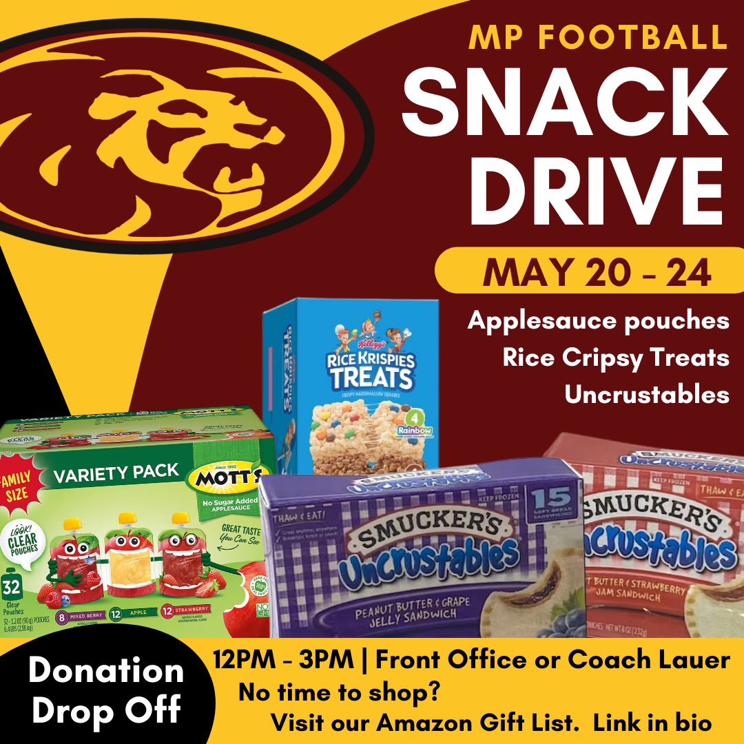 Your Pride football team will start 7’s and continue strength and condition throughout the summer. Snacks will be needed to keep them refueled. Amazon wishlist link below and it will be delivered. #mphsfootball #PRIDE #protectthepride amazon.com/registries/gl/…