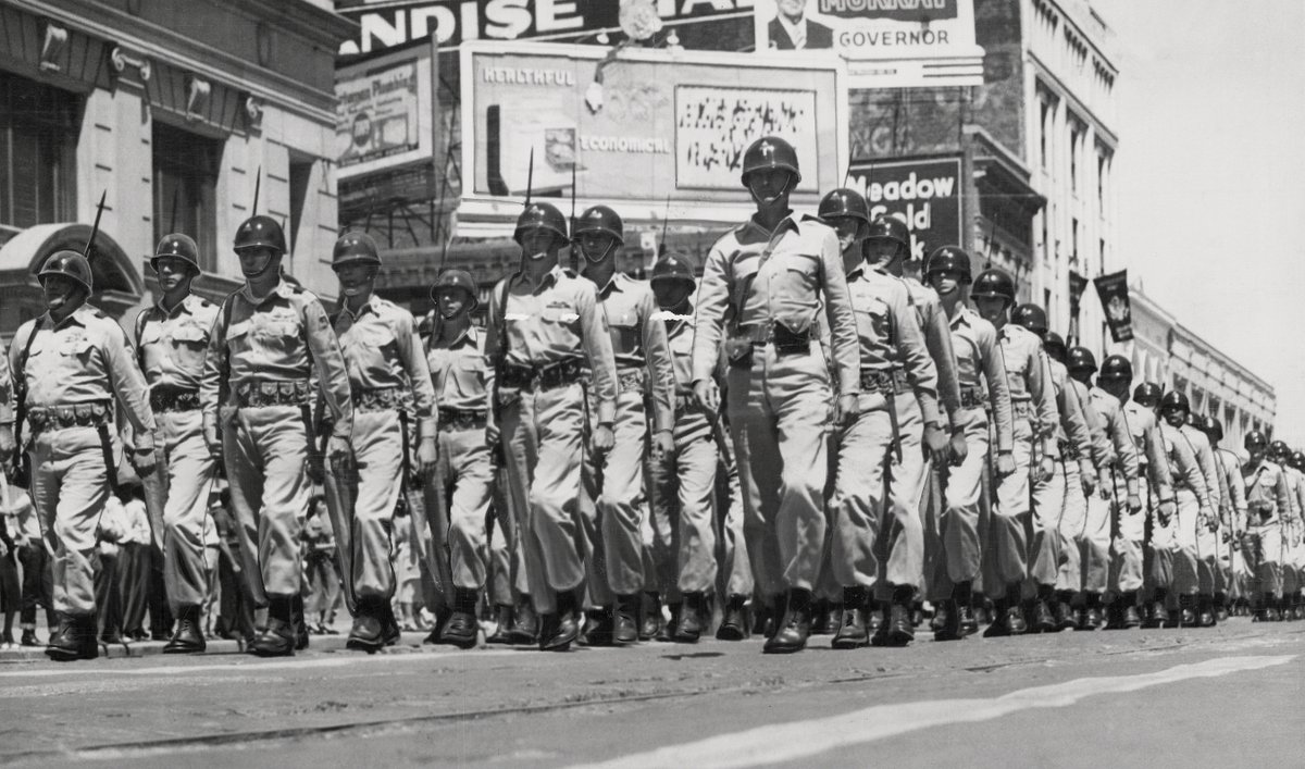 Photo from #ThisDayInHistory – Armed Forces Day parade in downtown Oklahoma City – May 20, 1950 These U.S. Army soldiers were stationed at Fort Sill & many of them had also served during World War II. (OHS photo) #ArmedForcesDay