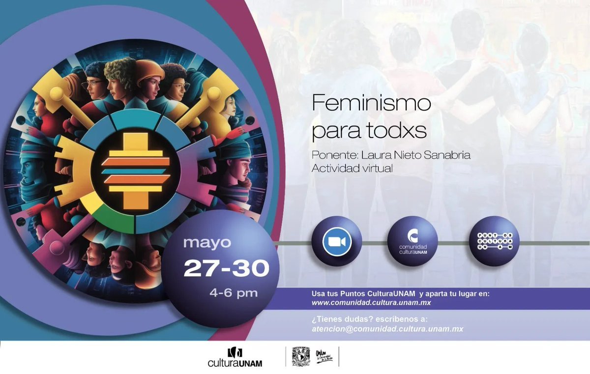 ¡Descubre el poder transformador del Feminismo! 💡 Exploraremos la diversidad de feminismos y su relación con otras luchas sociales, desde la justicia racial hasta la equidad de género. Taller: Feminismo para todxs. 27-30 mayo de 4 a 6 pm. #zoom ➡️comunidad.cultura.unam.mx