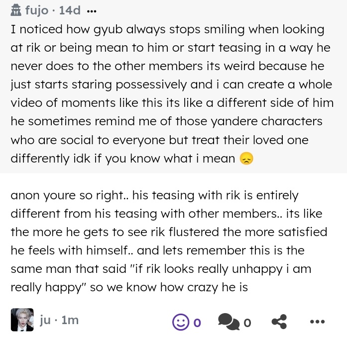 gyublicky's tweet photo. I noticed how gyub always stops smiling when looking at rik or being mean to him or start teasing in a way he never does to… — anon youre so right.. his teasing with rik is entirely different from his teasing with other members.. its like the more he … https://t.co/aqIms8VVju https://t.co/ioeVo76o0e