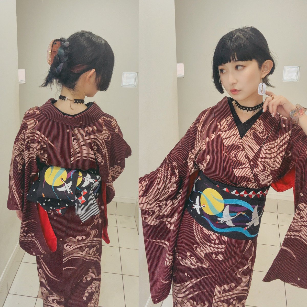 sankak_kimono's tweet photo. 昨日のキモノ:
満月の夜に鶴の群れが海の上を飛ぶ…ということは実際は無いけど、無いからロマンチックなのさ🌒
波のアンティーク着物 @poniapon
鶴の刺繍帯 #ULOCO @moremadoka
能面バレッタ @Andorinha_hanna
着物がひんやりとろりとしていて、歩きながら気持ちいい…となっていた。 https://t.co/5i92uPthJH