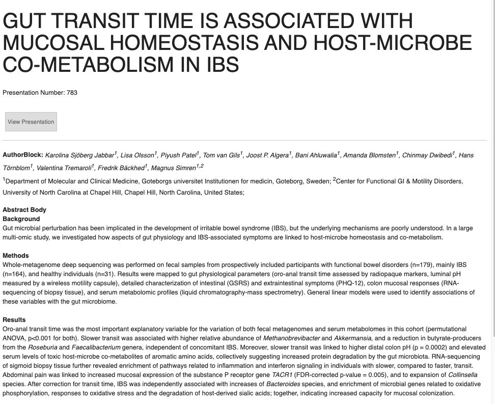 #MyFavAbstract 783 #DDW2024: Slower gut transit time in IBS linked to altered microbiome, increased protein degradation & inflammation. Methanobrevibacter & Akkermansia abundance higher, butyrate-producers lower.#gitwitter