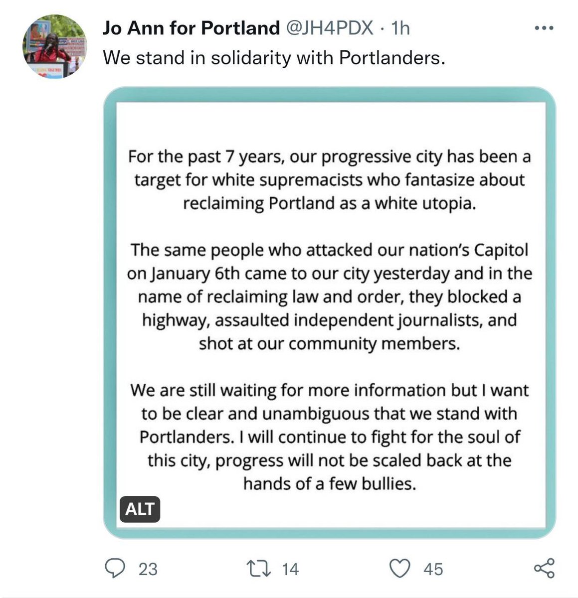 Portland @DAMikeSchmidt has received an endorsement from disgraced former city council member and leftist conspiracy theorist Jo Ann Hardesty @JH4PDX. Hardesty lost her re-election campaign in 2022. She led the effort to defund Portland Police and also spread hoaxes about the