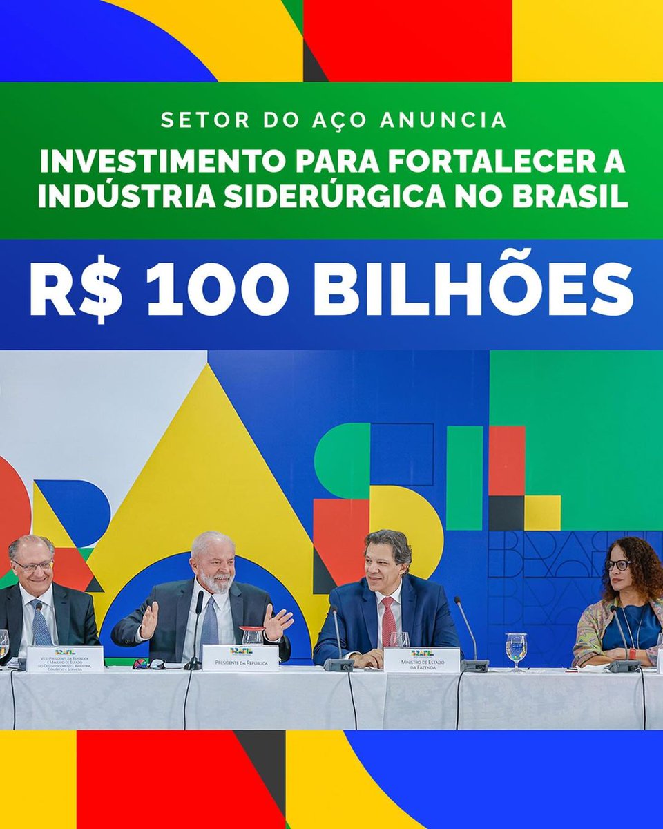 🚨 FAZ O L: O setor do aço vai investir, em 5 anos, R$ 100 bilhões para fortalecer a indústria siderúrgica, fundamental para outros setores industriais e da construção civil.

#VOALULA
#LulaTudoPeloBrasil