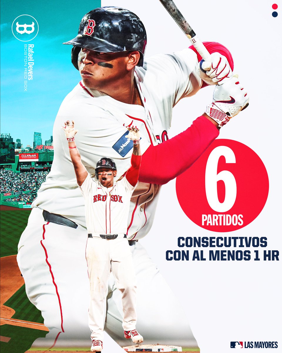 ¡“Carita”! ¡A los libros de historia Rafael Devers! Es el 1er jugador de los Red Sox que sacude HR en 6 juegos en línea.