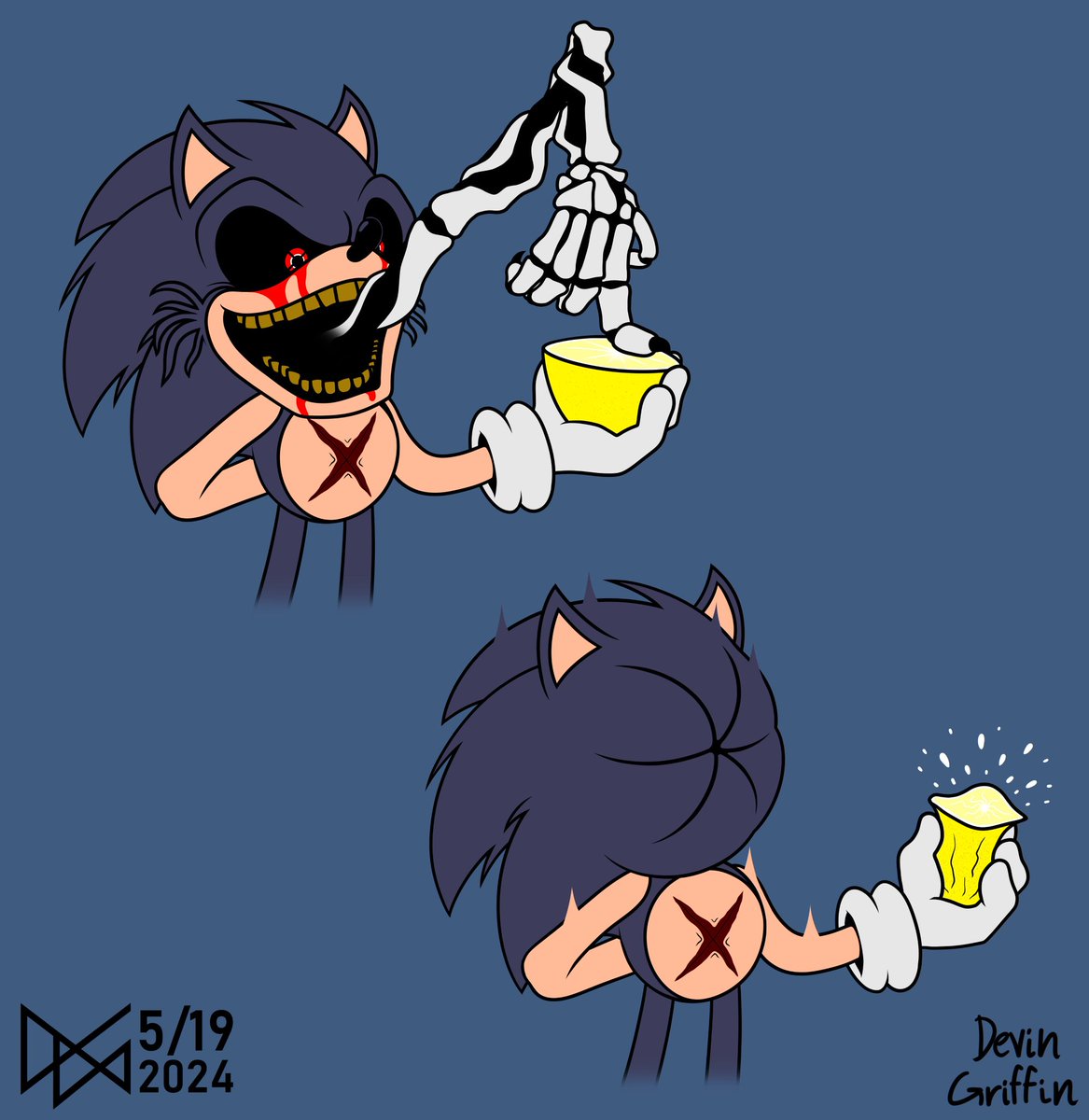 Twitter algorithm hates me, so trying again. I had a goofy idea the other day and drew this. I'm not really huge on the whole exe thing, but I like when the spooky sonics are complete goofballs #sonicexe #sonicfnf #sonic #lordx