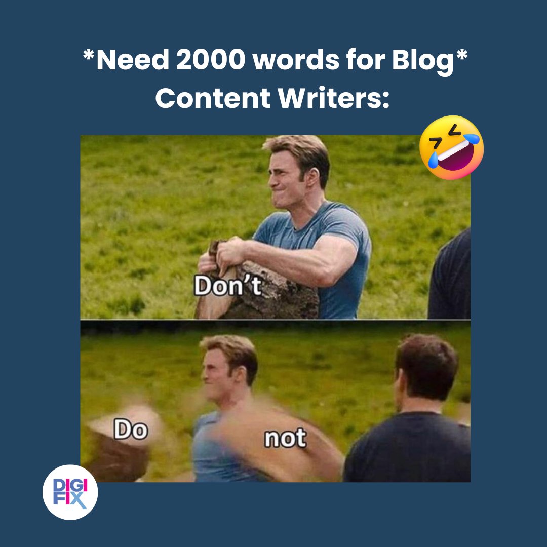 What Copywriting is 😂

#Meme #Designers #contentwriting #copywriting #Blog #blogging #content #marketingdigital #digitalmarketer #SocialMediaMarketing #DigitalSuccess #DigitalAdvertising #OnlinePresence #graphicdesign #marketingonline #DigiFix