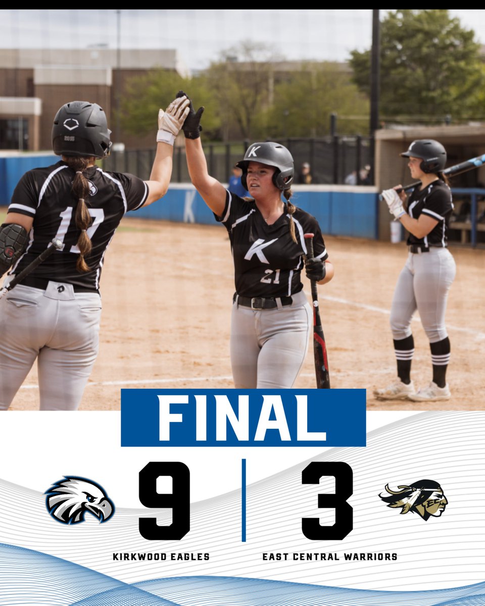 ＳＯＦＴＢＡＬＬ

𝙉𝙅𝘾𝘼𝘼 𝘿𝙄𝙄 𝙎𝙊𝙁𝙏𝘽𝘼𝙇𝙇 𝙒𝙊𝙍𝙇𝘿 𝙎𝙀𝙍𝙄𝙀𝙎

High-fives all around! Kirkwood takes their opening game against East Central 9-3! The Eagles advance to play the winner of Murray State/Fort Scott on Wednesday at 3 PM (EST).

#GoEagles🦅🥎 | <a href="/KCC_SB/">Kirkwood Softball</a>