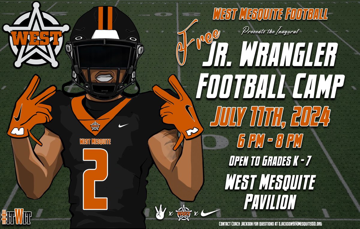 📅🆓 Don’t miss the opportunity to get coached by some of the best! Sign up today! 🆓📅

📍: West Mesquite HS Pavilion

🎟️: docs.google.com/forms/d/19K5v7…

💵: FREE

#WhyNotWest | #WestSideStandard | #ITWIT