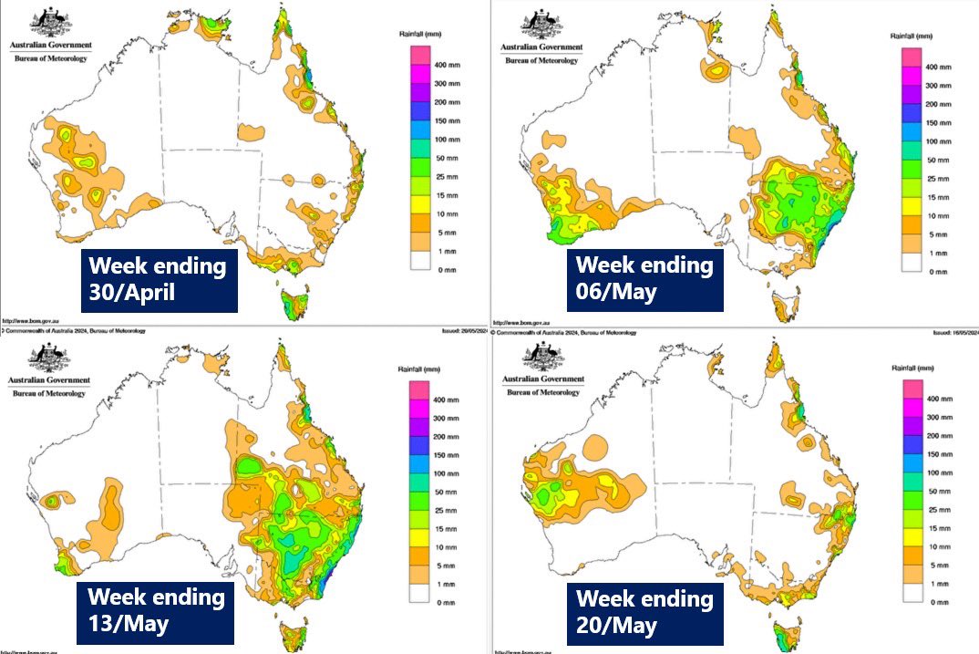 CBOT rallied more than AUD 15/tonne last night, and early June is on track to be ASX moment. The current dryness will take a couple of million tonnes compared to have been pencilled so far. #agchatoz #oatt #wheat #asx #cbot