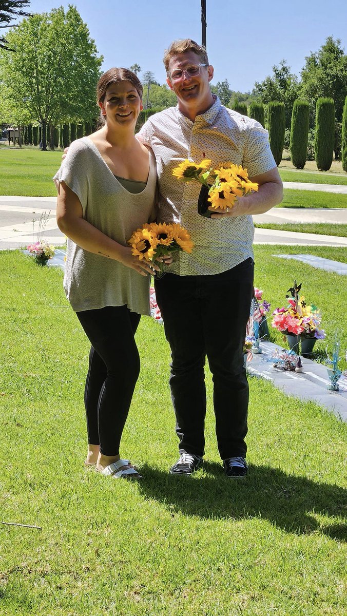 You guys. We passed this couple in the cemetery today. They were putting these flowers on every grave. When I asked if this were a Memorial Day gesture, she said, 'No, we just got married and we wanted to do something meaningful with the flowers left over from our wedding.' ❤️!