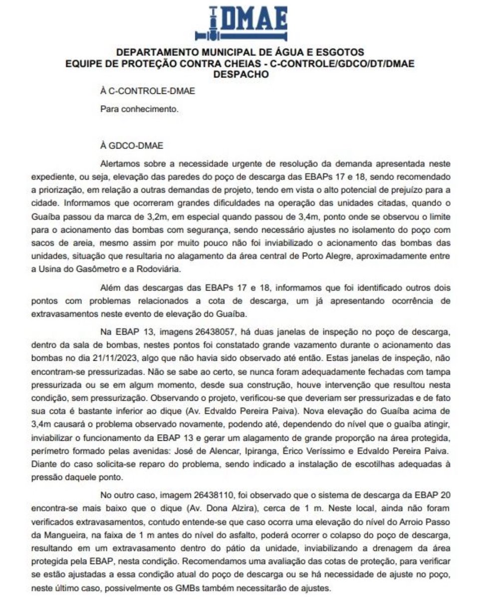 DENÚNCIA GRAVE - O jornalista @haas_lennon trouxe a público documentos que comprovam que os técnicos da Prefeitura de Poa alertaram inúmeras vezes os gestores sobre a necessidade de manutenção do sistema de proteção contra inundação da cidade. Não teve planejamento. Teve descaso!